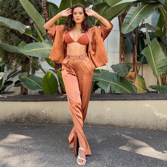 LAST Set-NWT Zara 2-P Satin Pajama Shirt & Pants - Picture 7 of 12